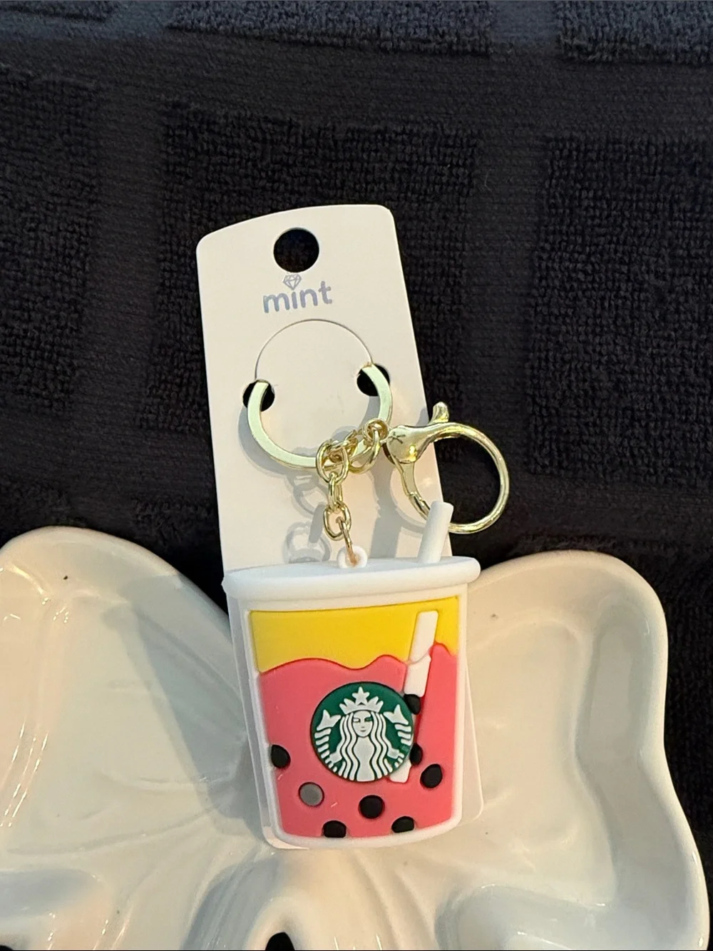 Mint Starbucks Bubble Tea Charm Keychain - Pink Yellow White